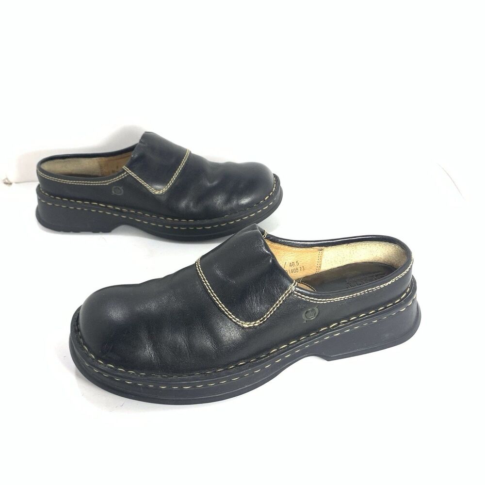Black Leather Mules